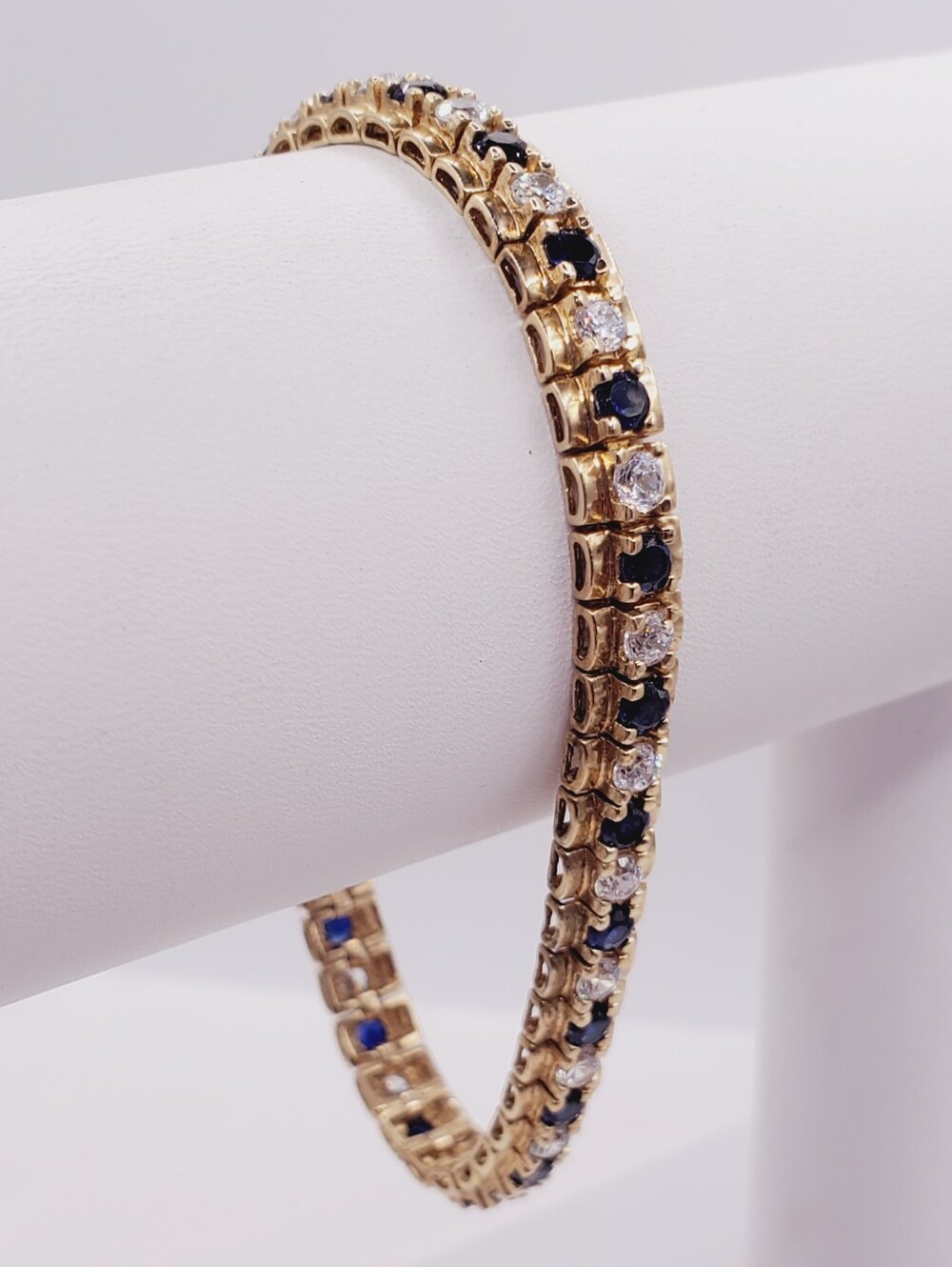 Classic Yellow Gold - 925 Sterling Silver Blue Sapphire Tennis Bracelet